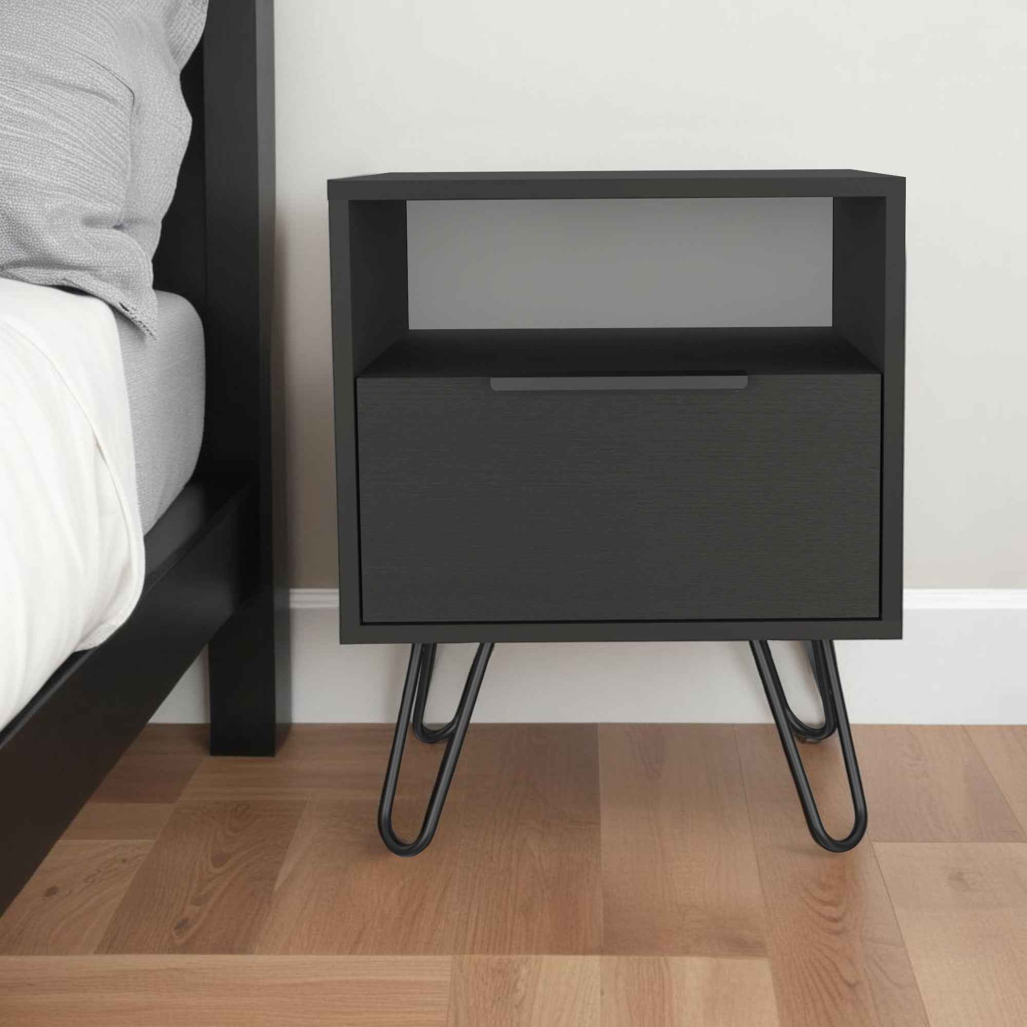 22" Black Wood Nightstand