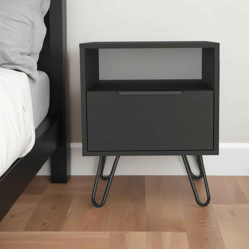 22" Black Wood Nightstand