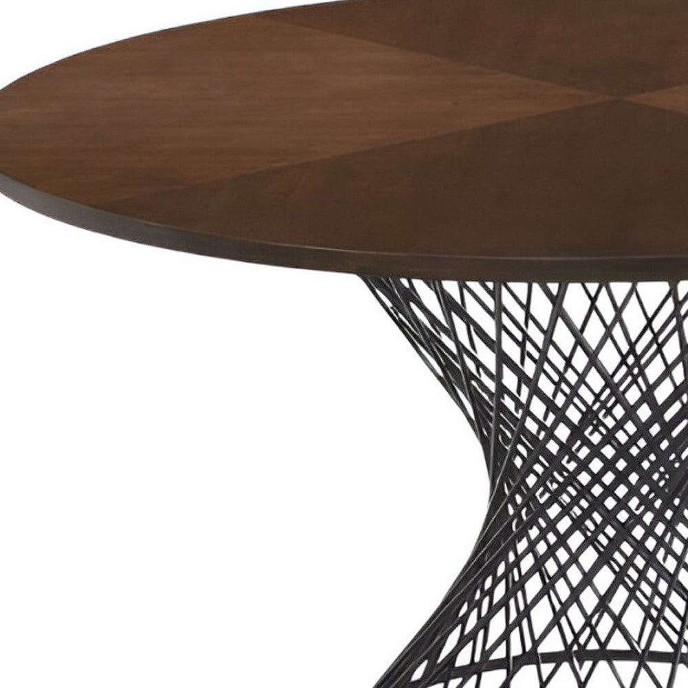 54" Brown And Black Rounded Solid Manufactured Wood And Iron Pedestal Base Dining Table - Kitchen & Dining