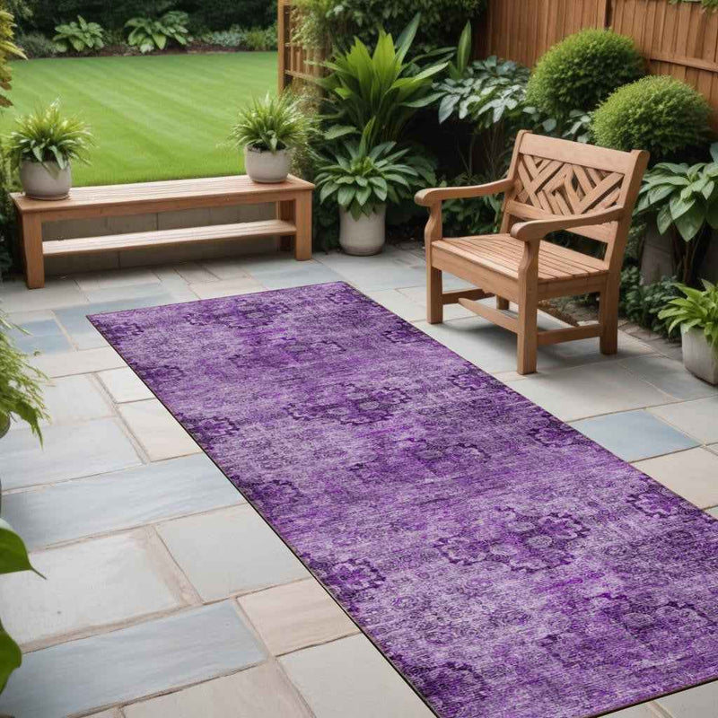 2' X 8' Eggplant Floral Medallion Washable Non Skid Indoor Outdoor Runner Rug