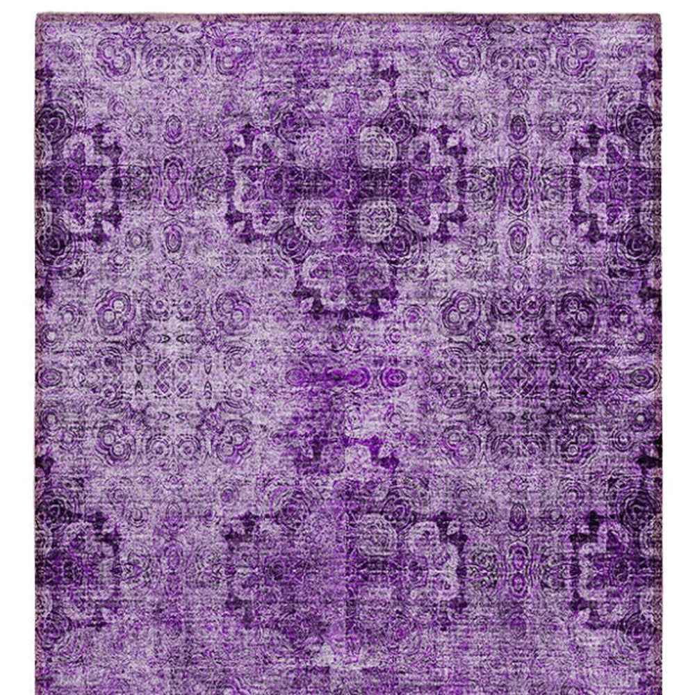 2' X 8' Eggplant Floral Medallion Washable Non Skid Indoor Outdoor Runner Rug