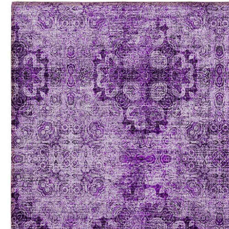 2' X 8' Eggplant Floral Medallion Washable Non Skid Indoor Outdoor Runner Rug