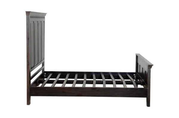 Espresso Carved Geometric Solid Wood Queen Bed Frame