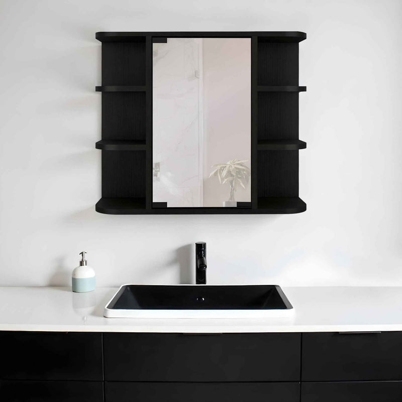 24" Black Wood Floating Bathroom Vanity