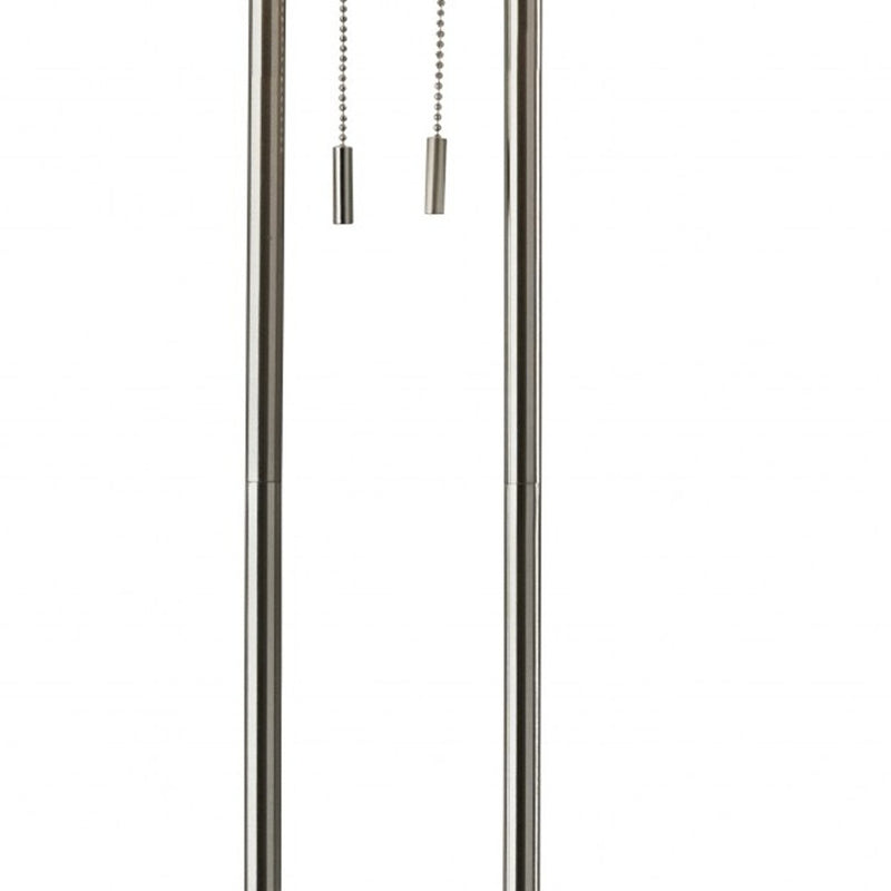 62" Silver Metal Task Floor Lamp With White Fabric Drum Shade - Lighting