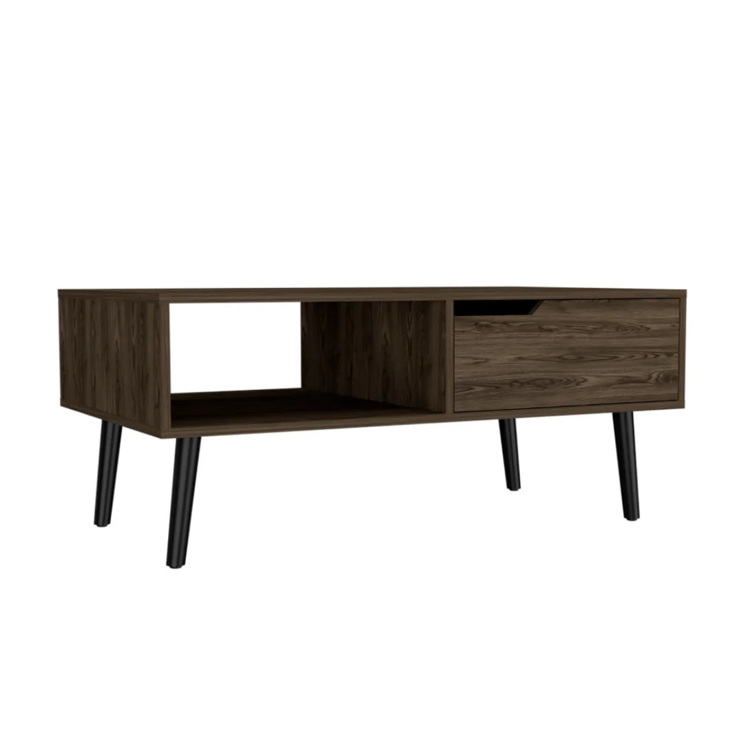 40" Brown And Black Coffee Table With Drawer And Shelf - Living Room