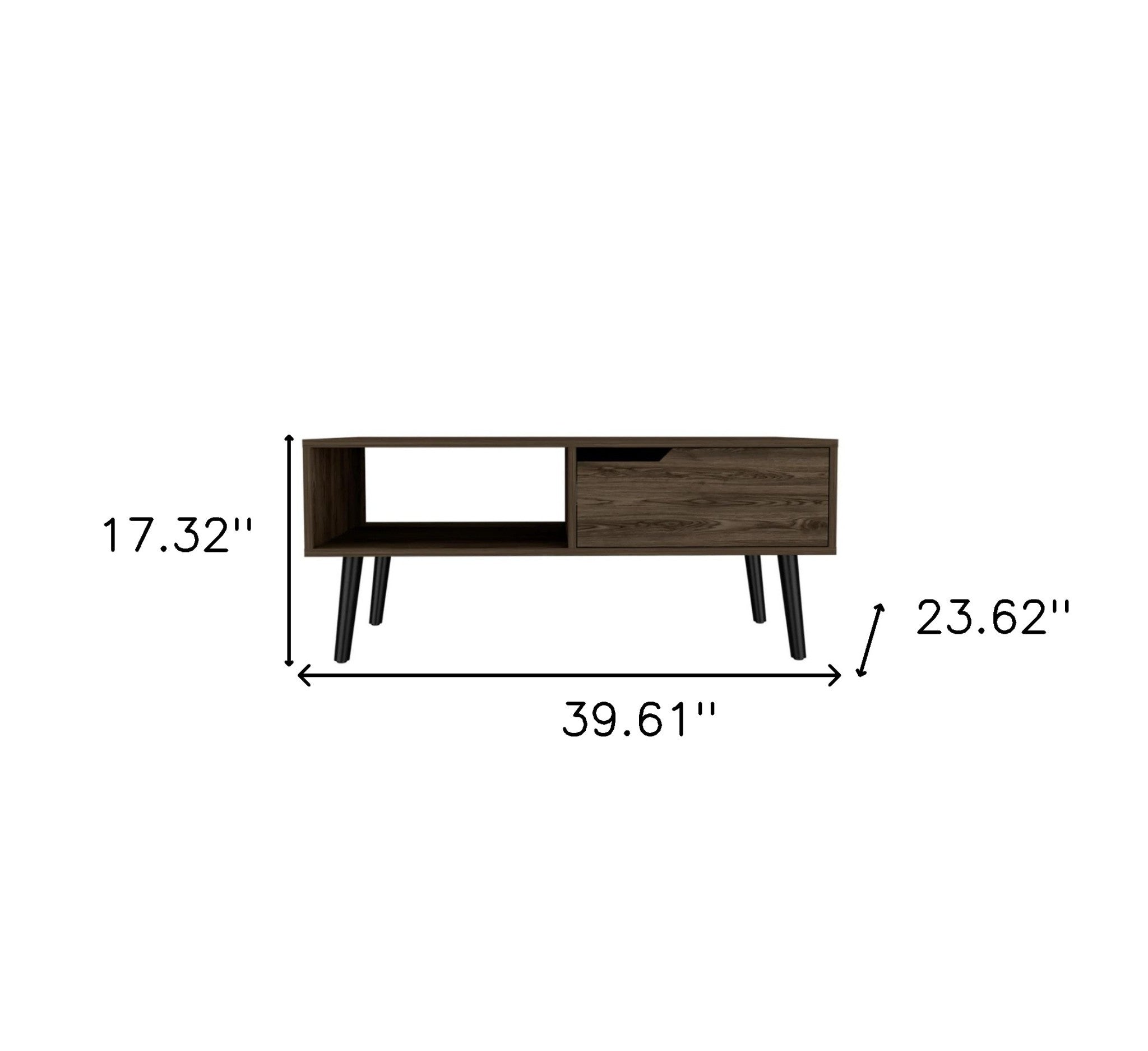 40" Brown And Black Coffee Table With Drawer And Shelf - Living Room