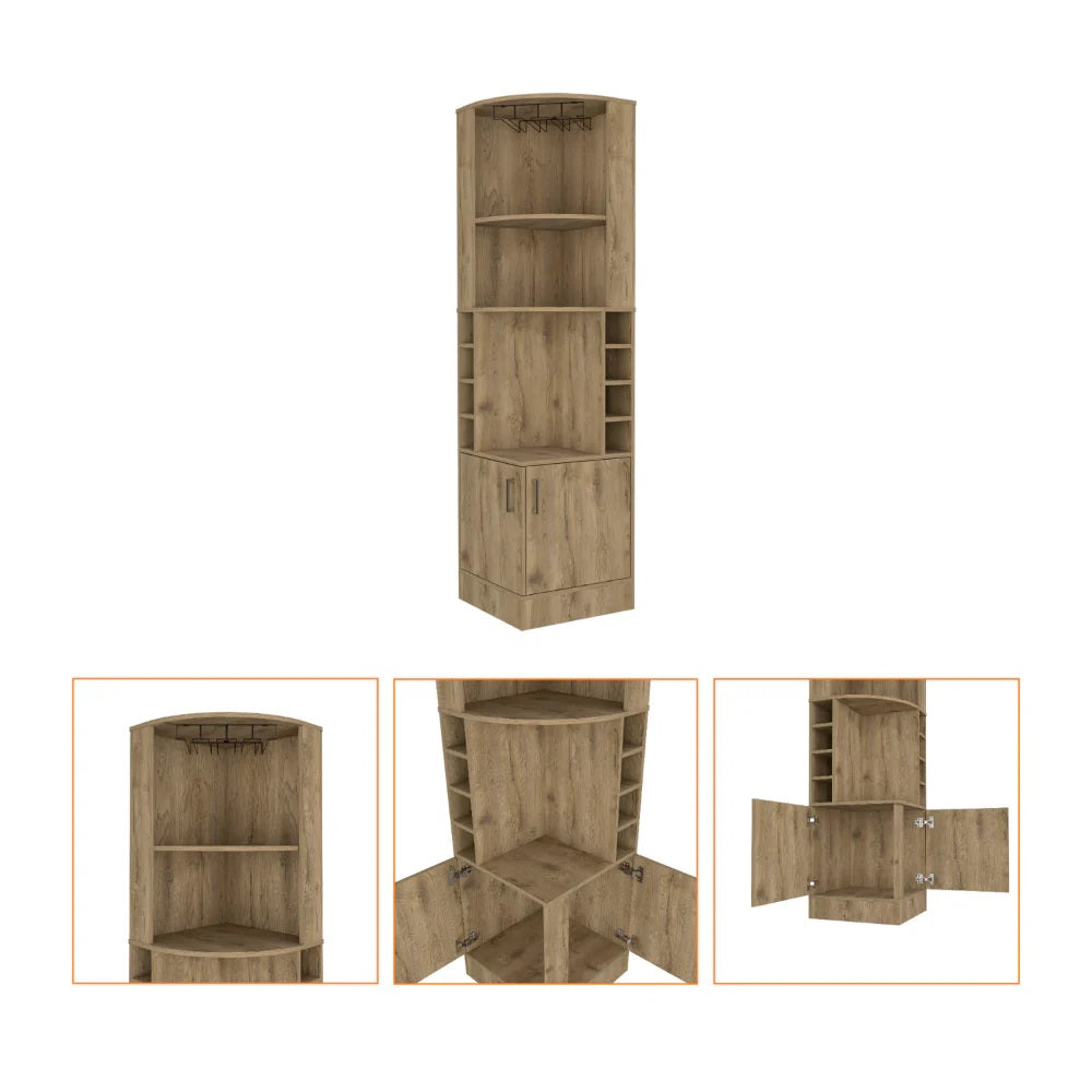 18" Natural Corner Bar Cabinet With Eleven Shelves - Kitchen & Dining