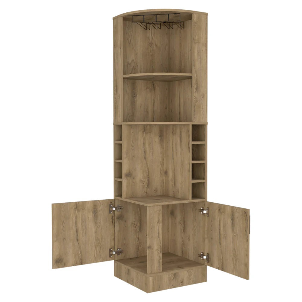 18" Natural Corner Bar Cabinet With Eleven Shelves - Kitchen & Dining
