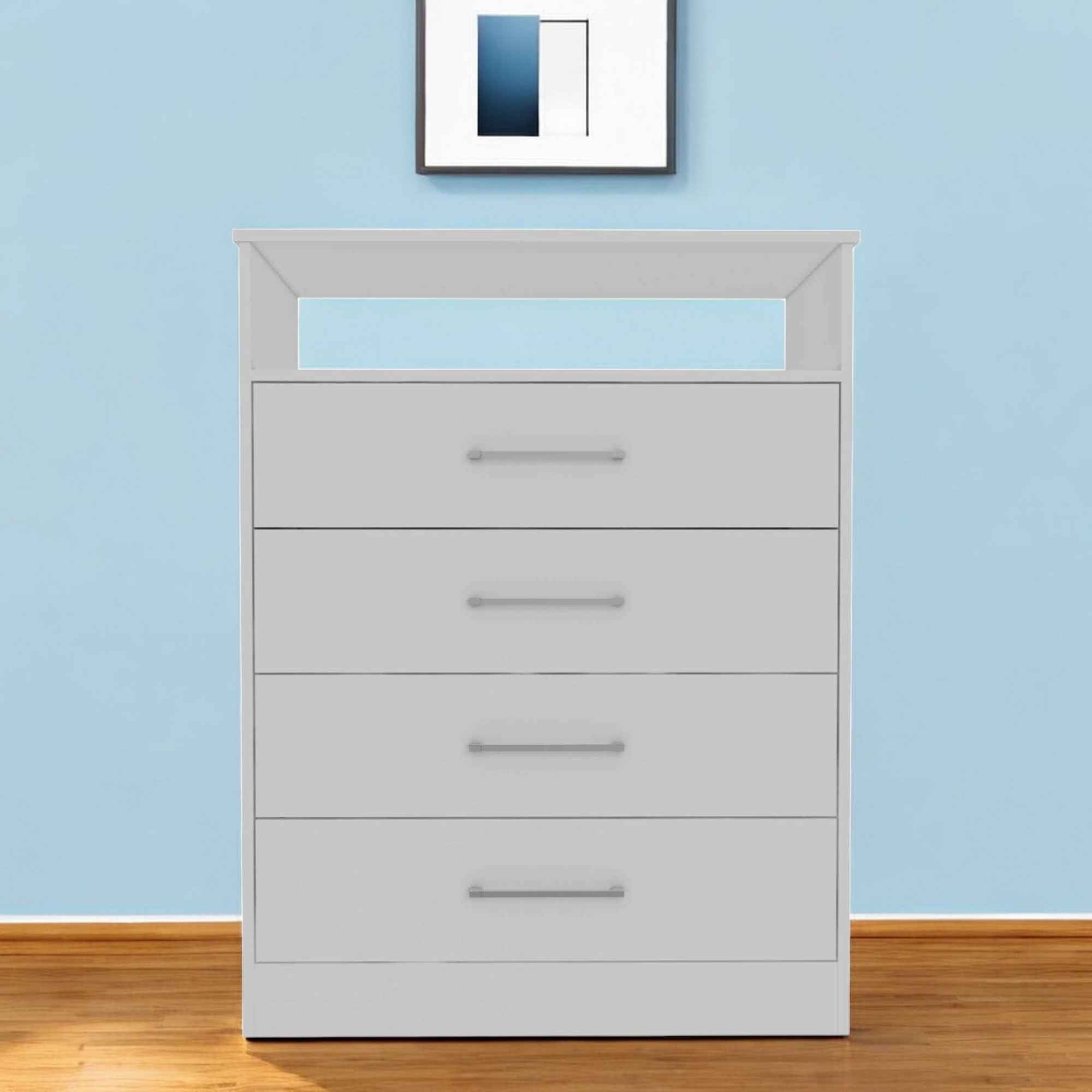 Modern White Four Drawer Dresser with Hutch