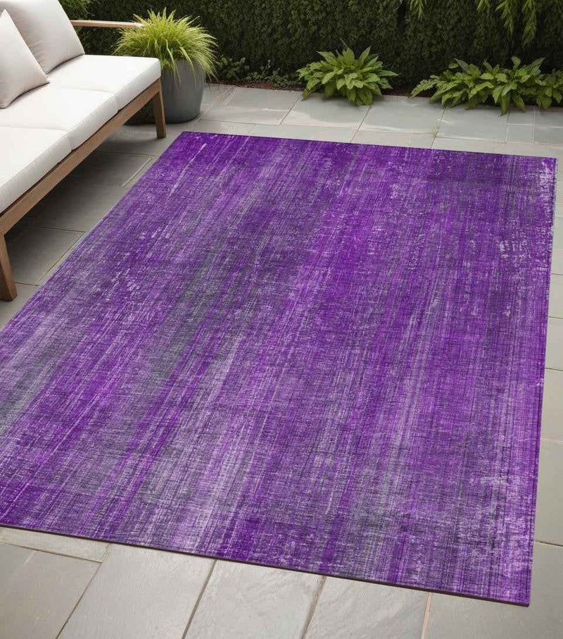 5' X 8' Purple Striped Washable Non Skid Indoor Outdoor Area Rug