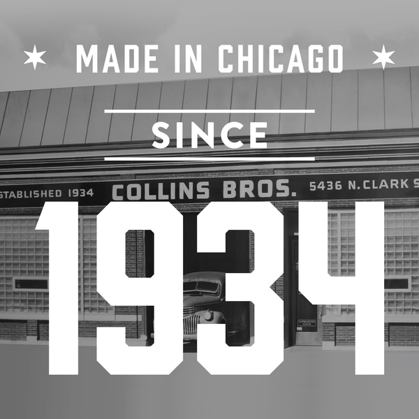 Collins Bros storefront sign with large “1934” lettering and street address