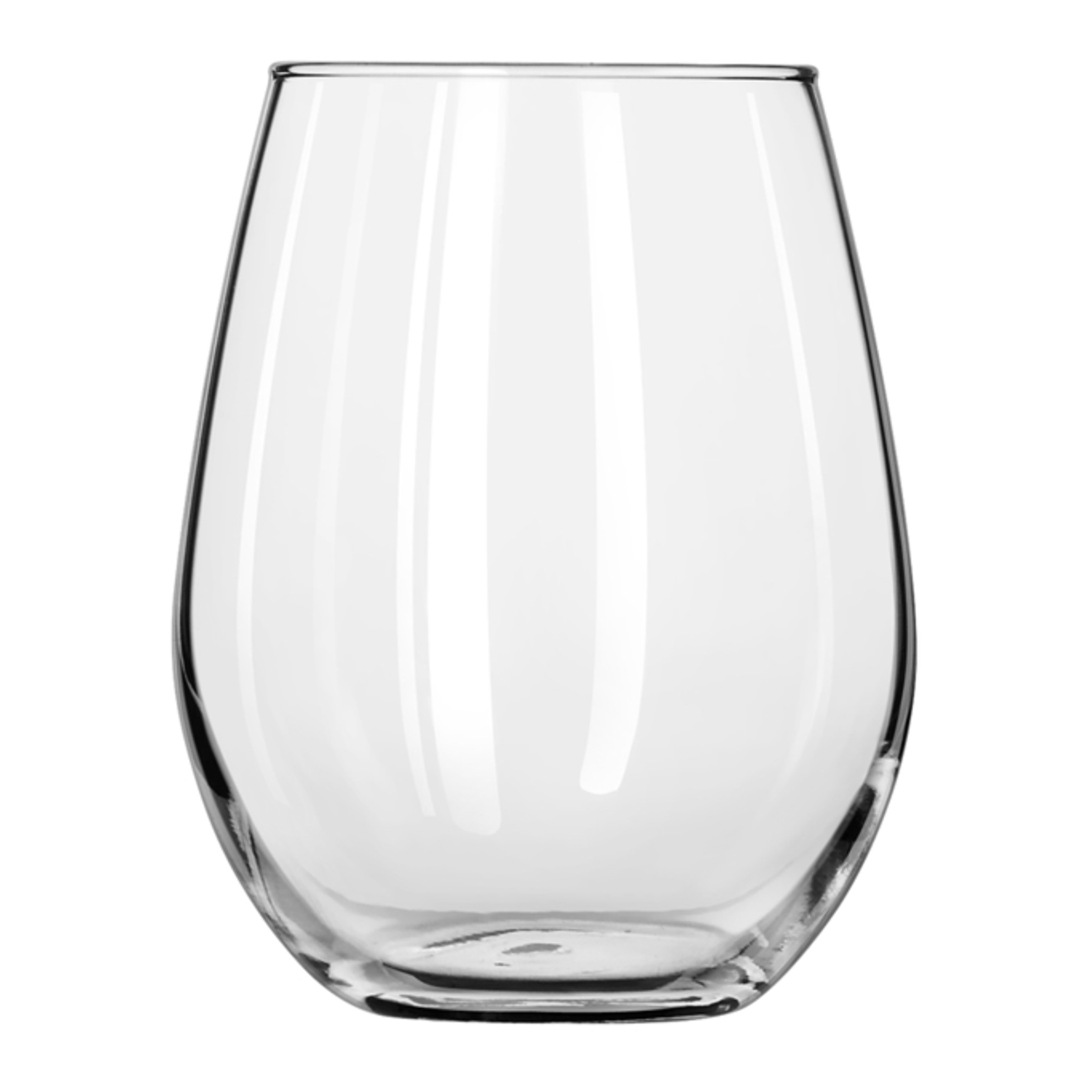 Clear stemless taster glass with rounded bowl and flat base