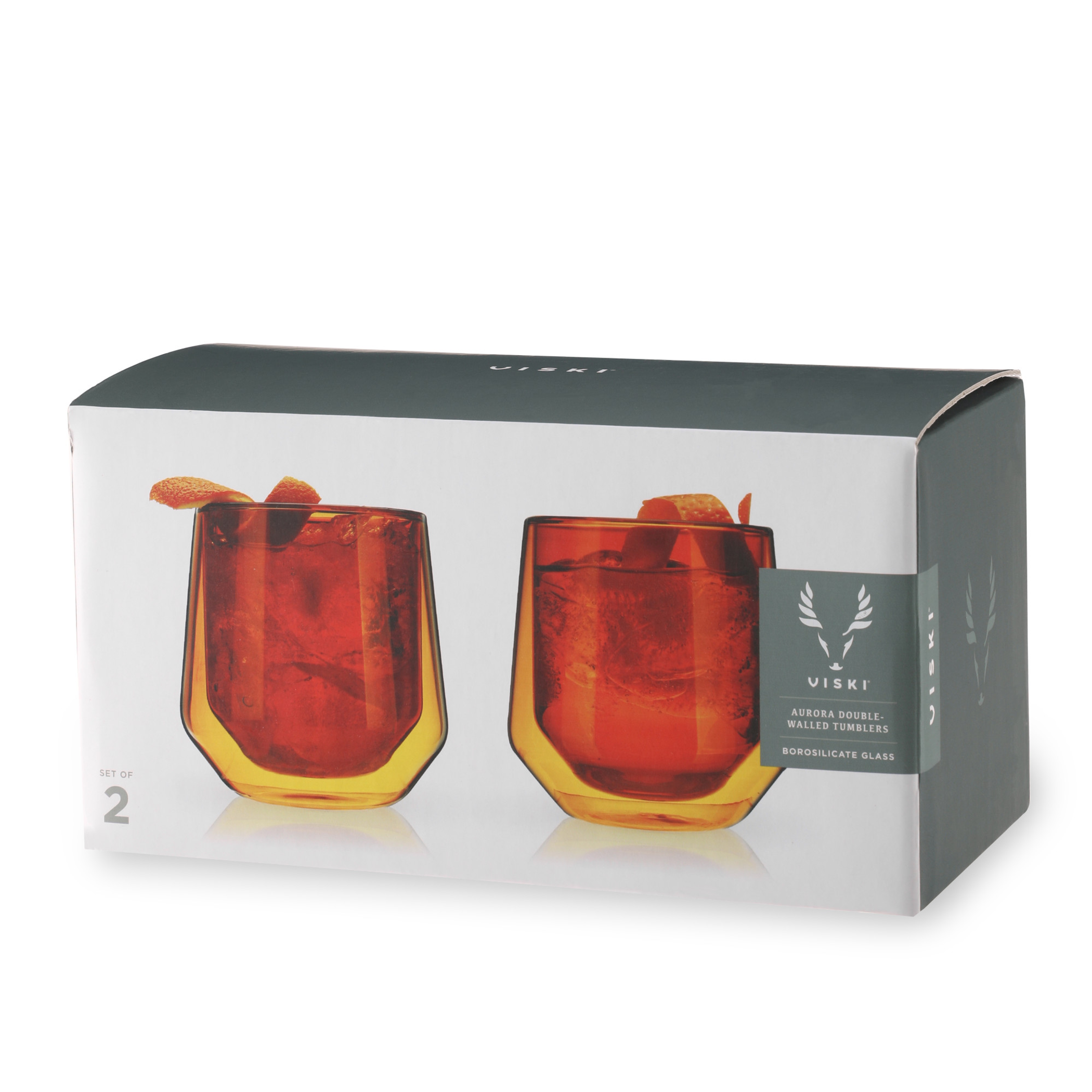 Double Walled Aurora Tumblers in Amber (set of 2) by Viski - Orange / 1 - Drinkware