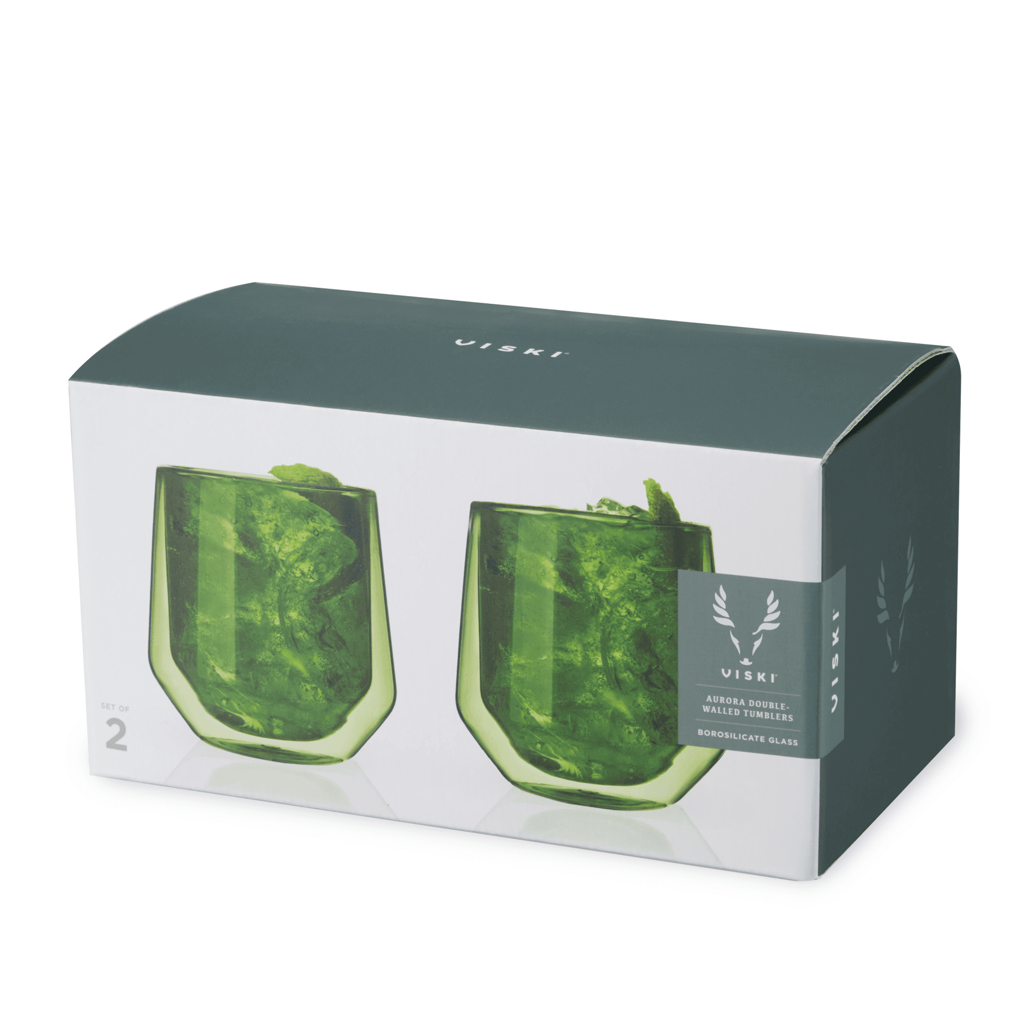 Green double-walled aurora tumblers set of 2 in gift box by Viski
