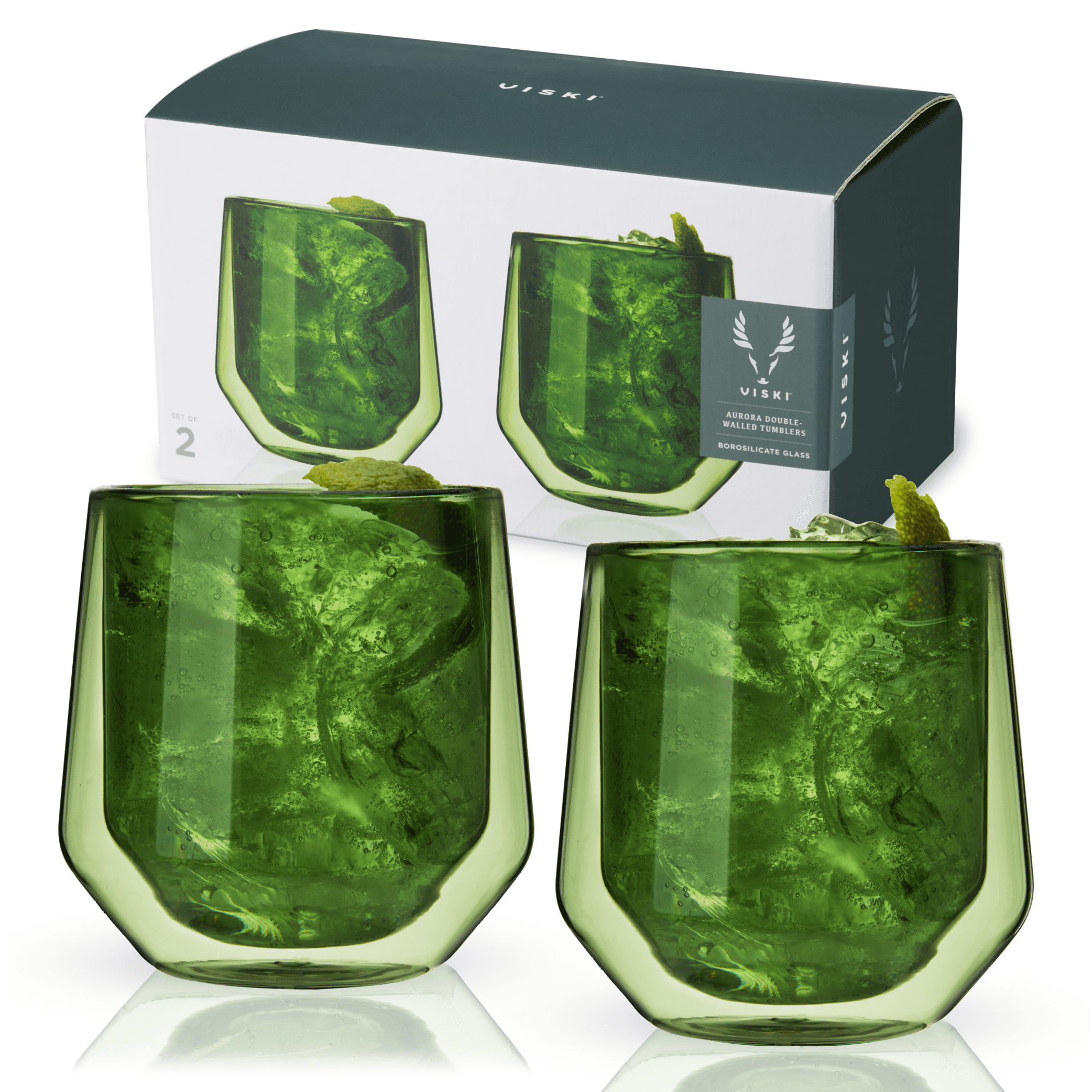 Green double-walled aurora tumblers, set of 2, with green gift box