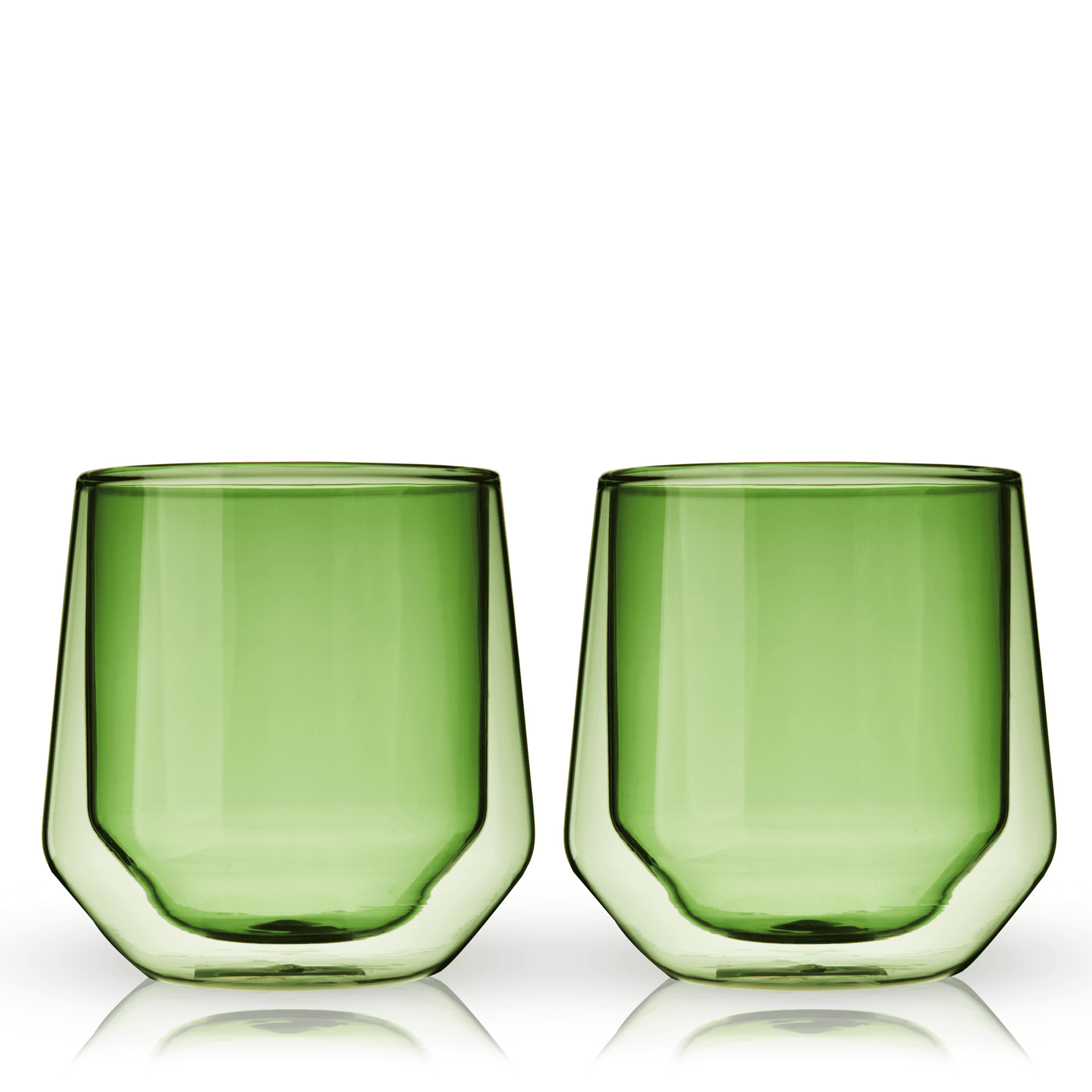 Green double-walled tumblers set of 2 with rounded aurora shape
