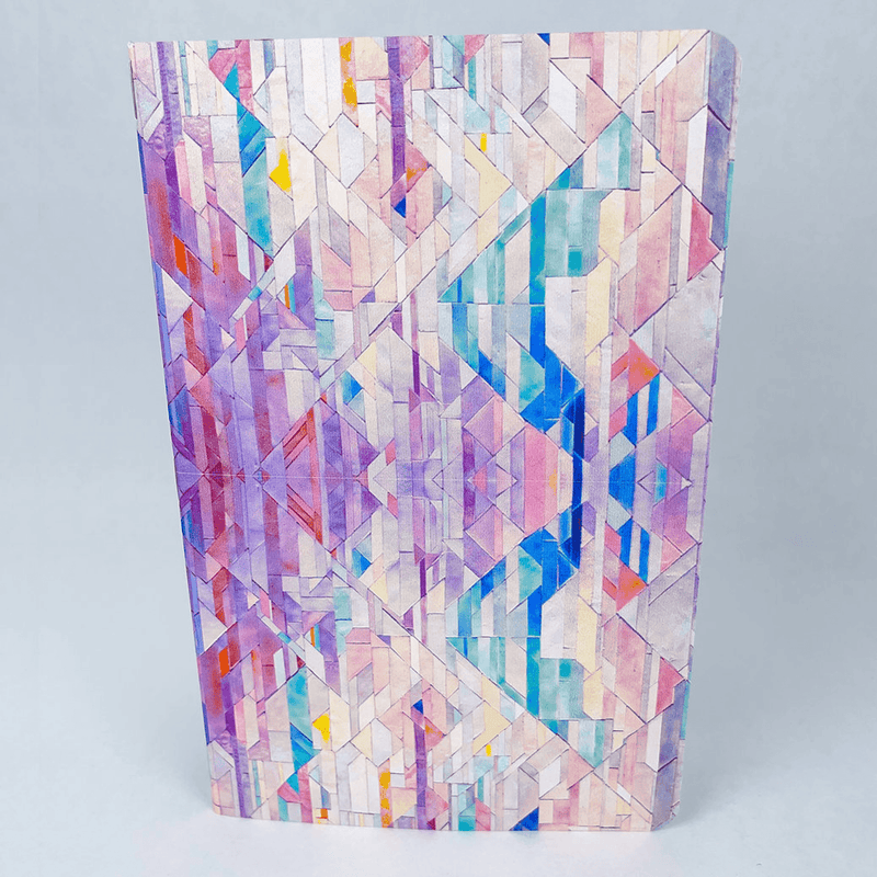 Handmade notebook with multicolor geometric tile cover, front view