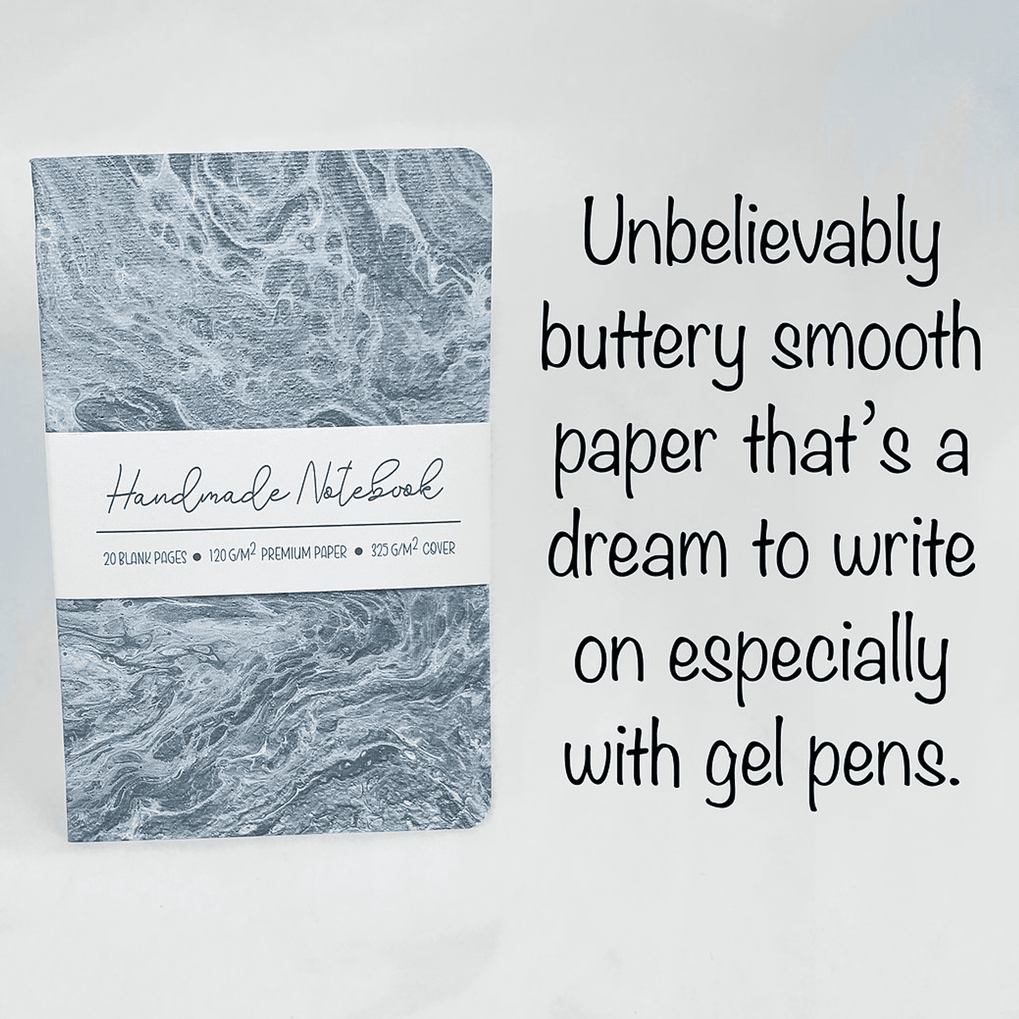 Blue marble handmade saddle bound notebook, A5-ish, 20 blank pages