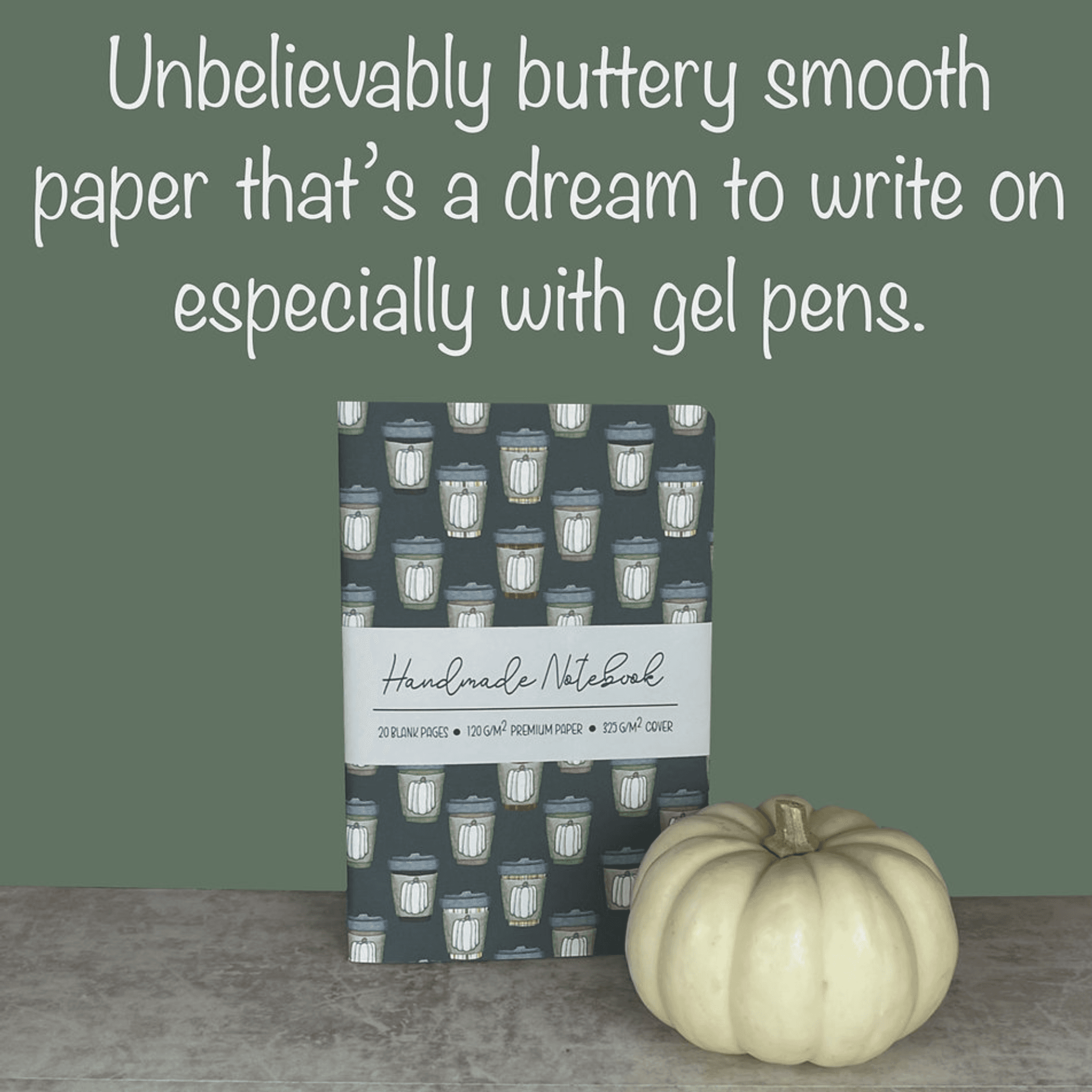 Handmade journal with dark pumpkin spice jar pattern cover and smooth writing paper