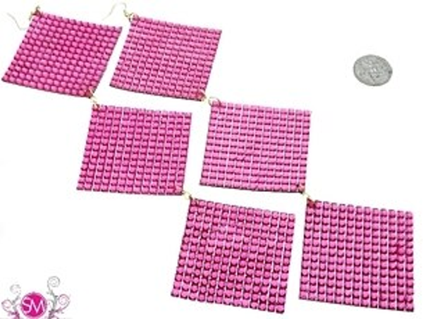 Pink textured square fabric patches, set of multiple pieces