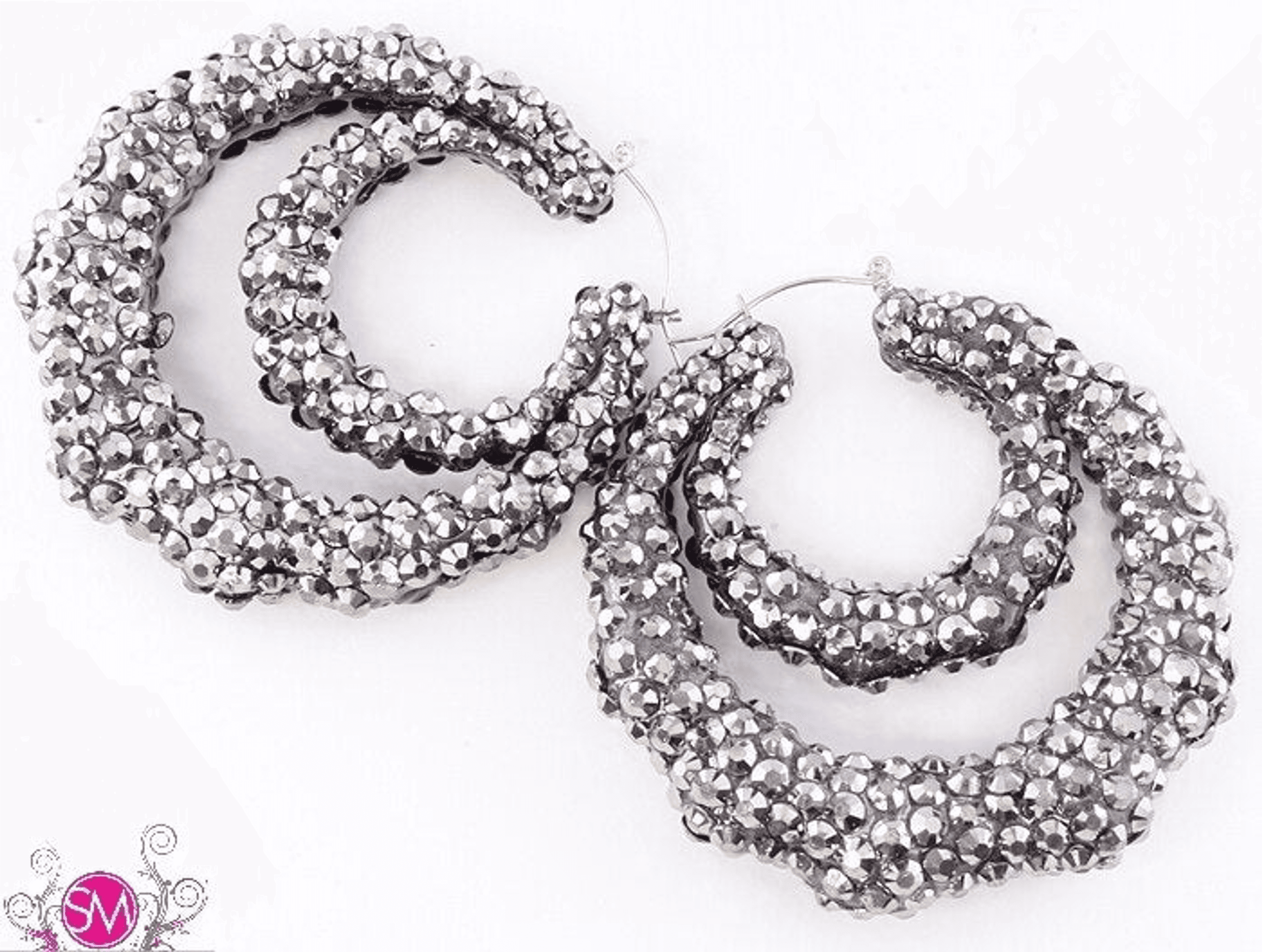 Silver-tone rhinestone hoop earrings with braided links