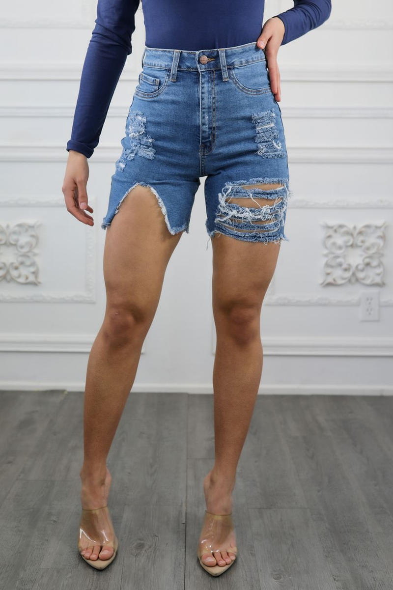 Major Cut Out High Waist Distressed Denim Shorts SurelyMine