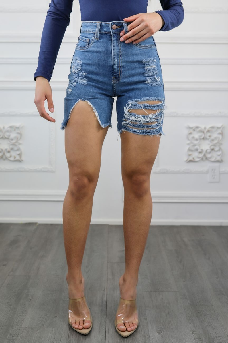 Major Cut Out High Waist Distressed Denim Shorts SurelyMine