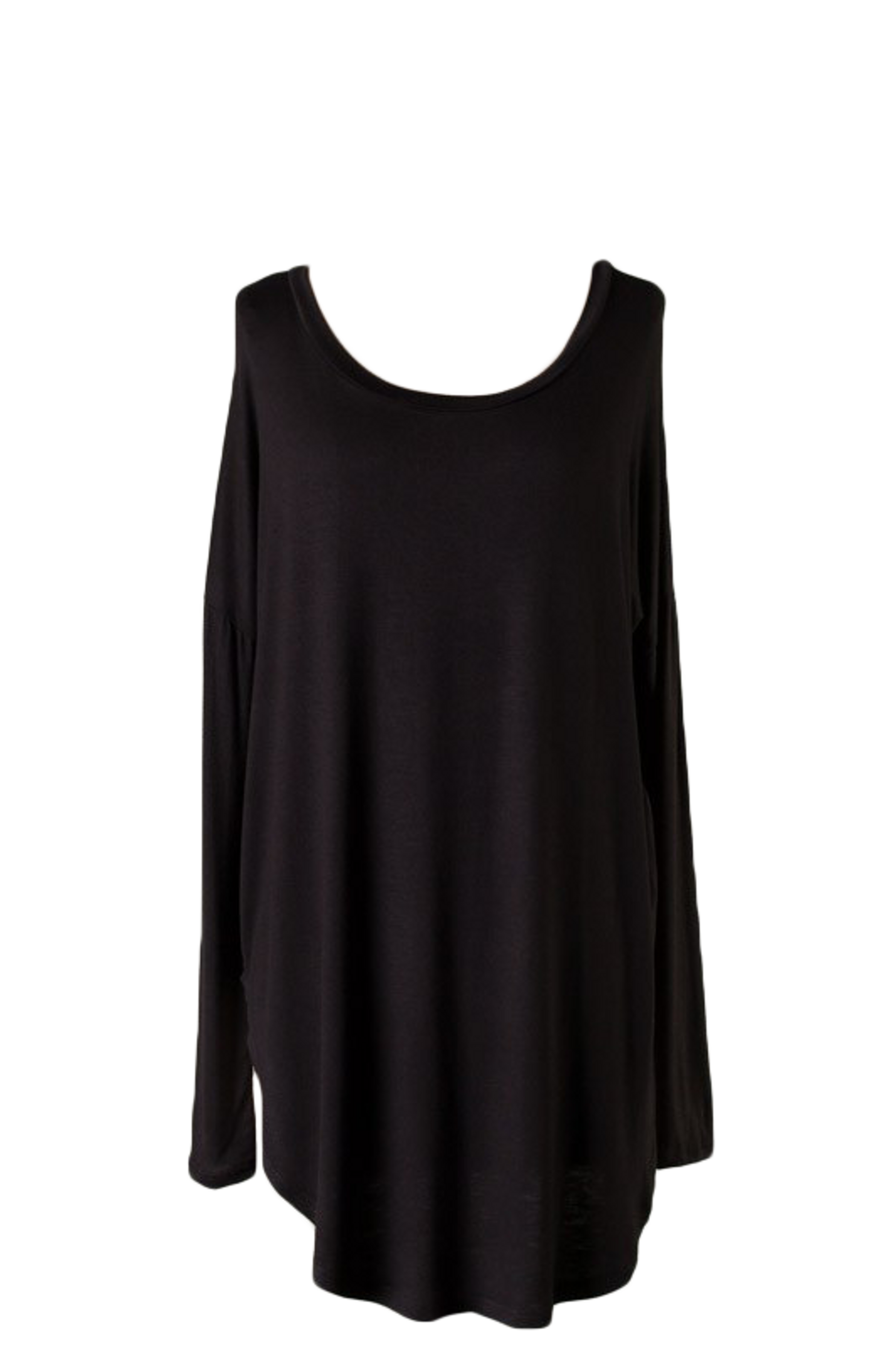 Boyfriend long-sleeve top in dark black with scoop neck and loose drape