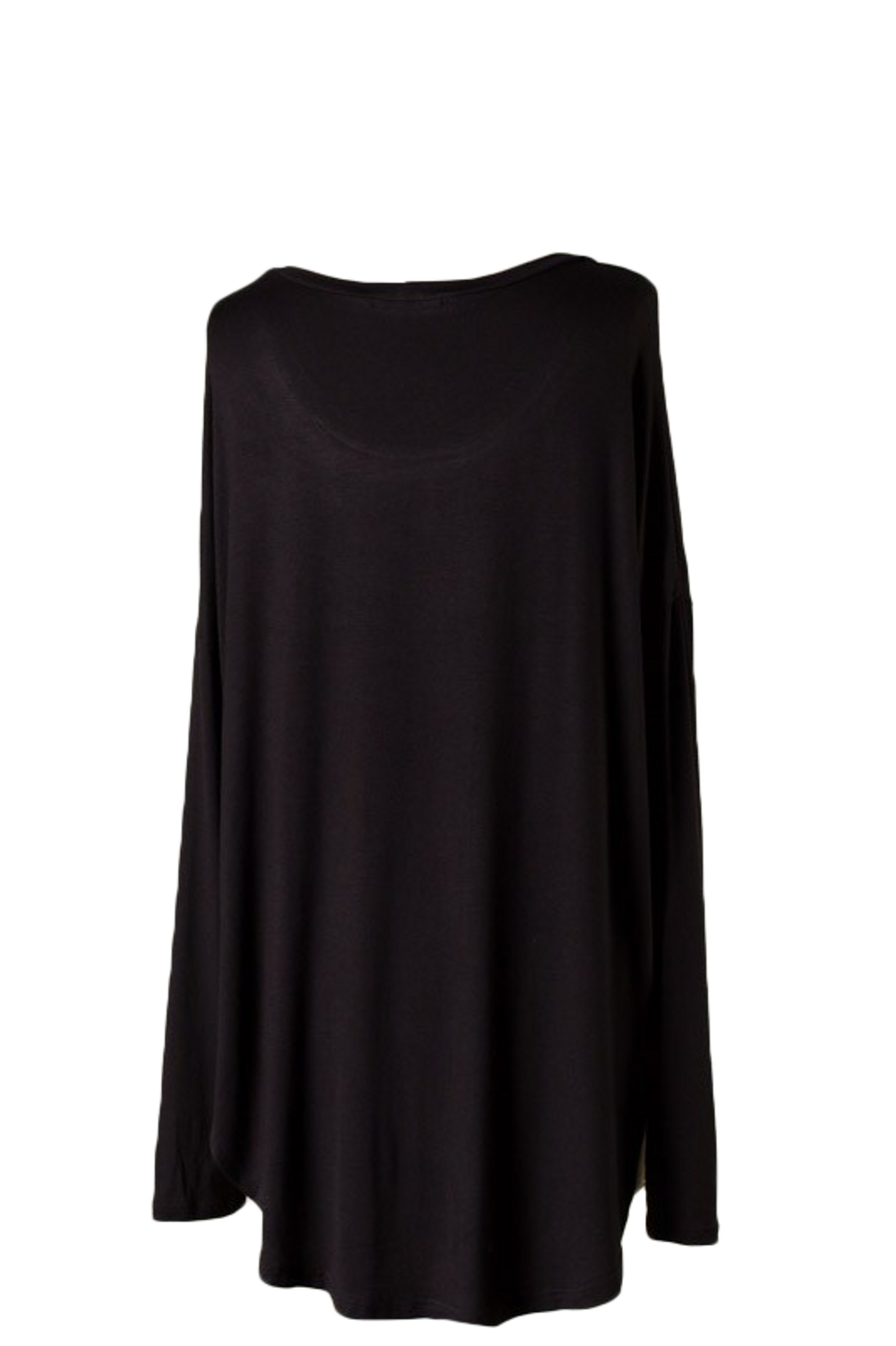 Boyfriend long-sleeve top, dark black, relaxed fit, round neckline