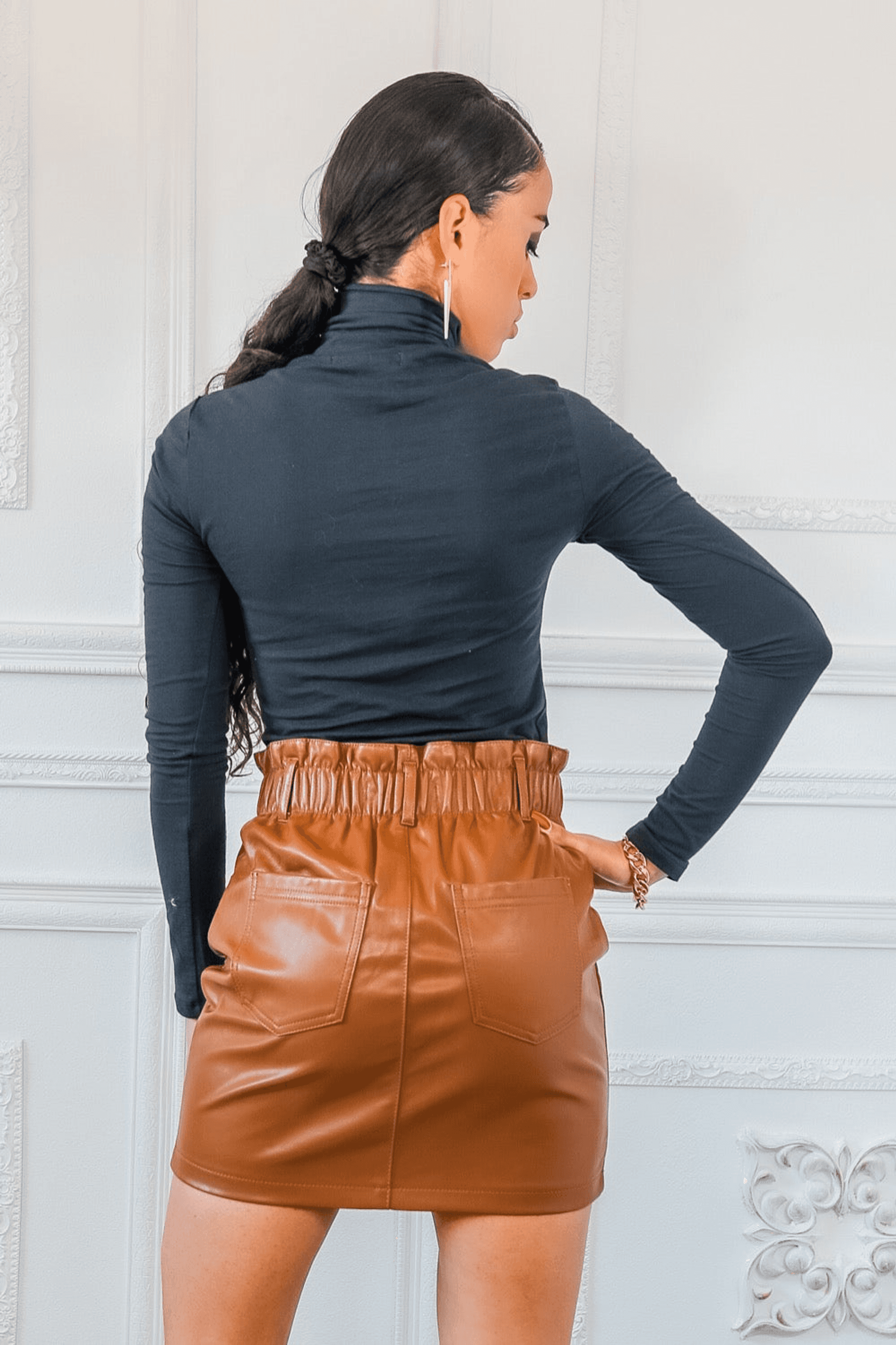 Simplicity Classic turtleneck top, navy, long-sleeve high neck, back view
