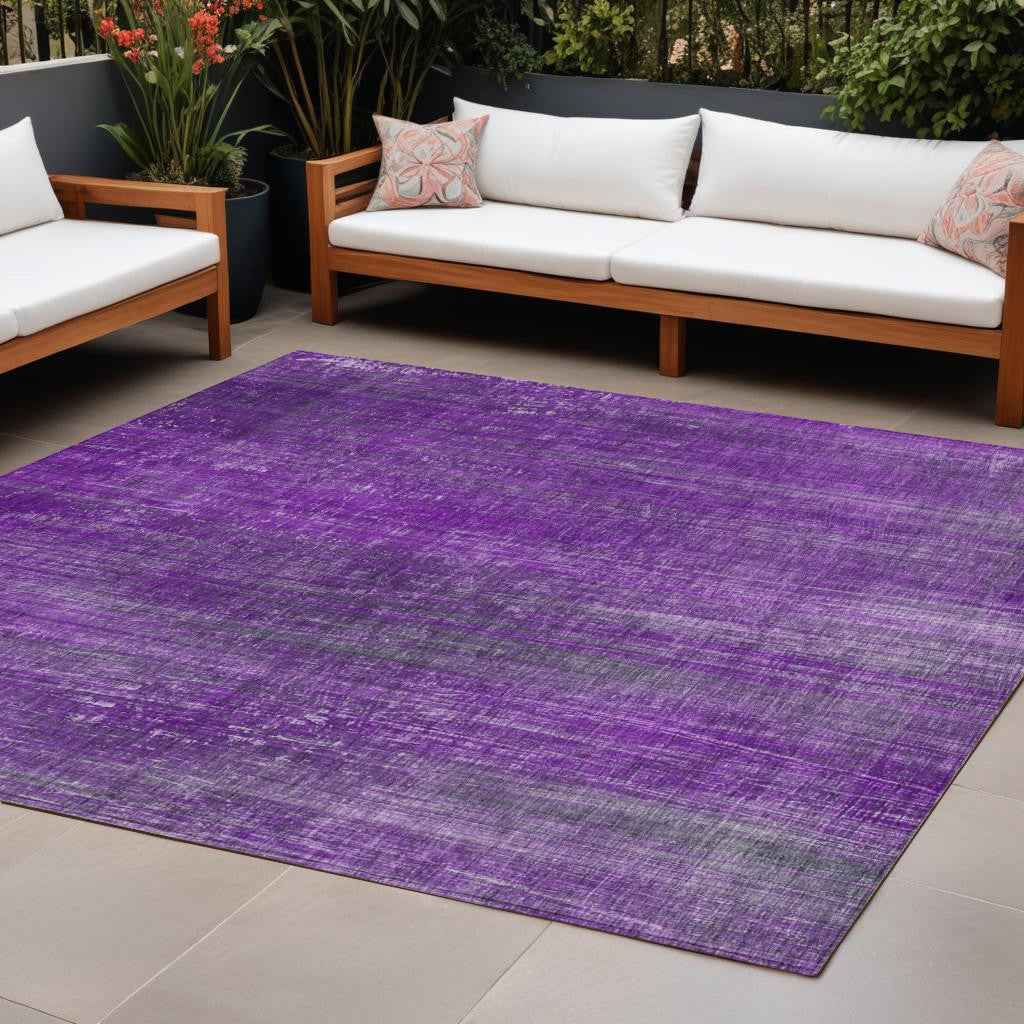 9' X 12' Purple Striped Washable Non Skid Indoor Outdoor Area Rug