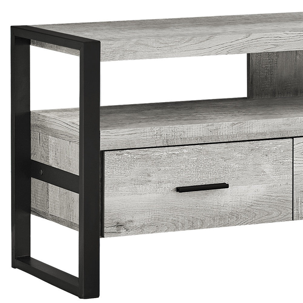 59" Black and Gray Cabinet Enclosed Storage TV Stand - Living Room