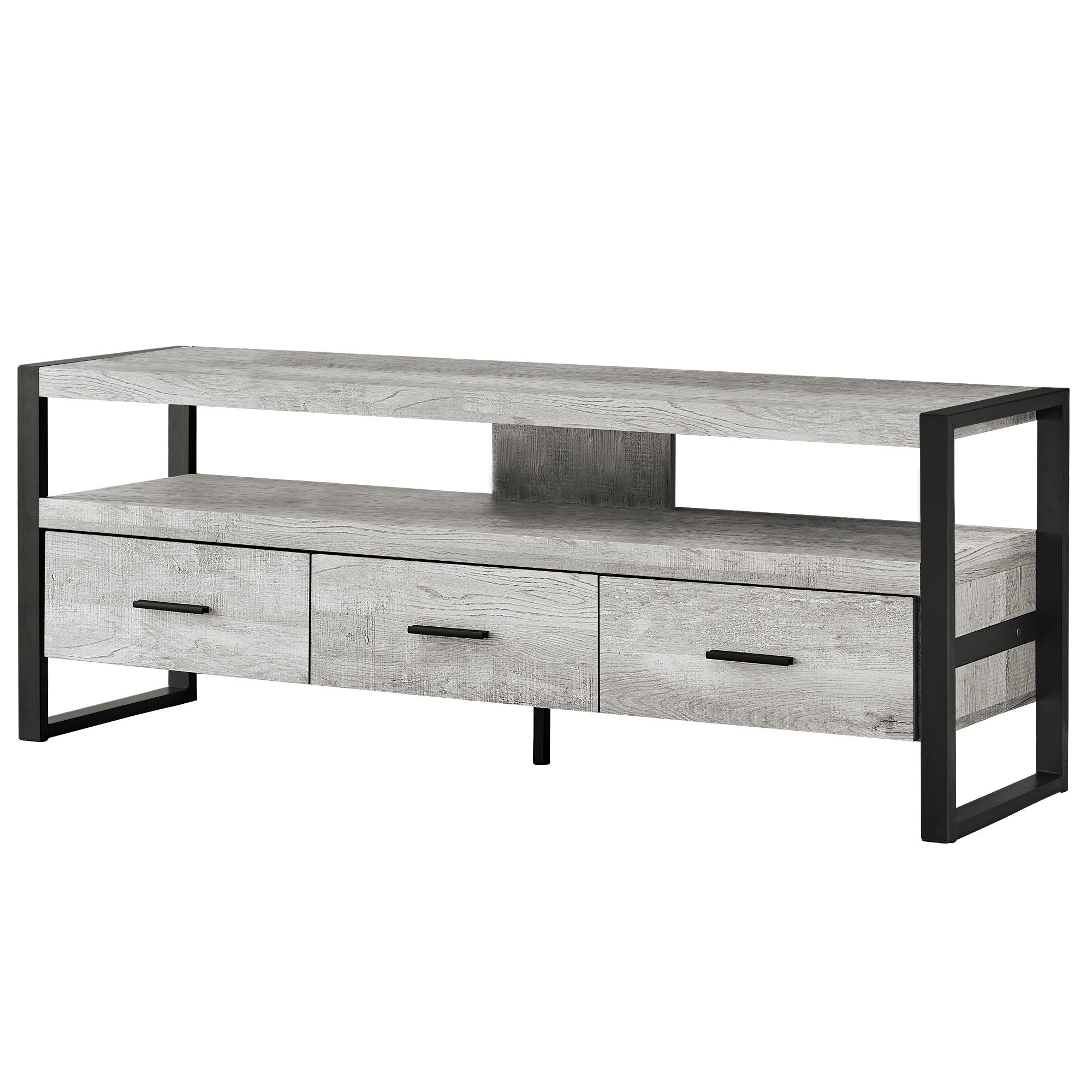 59" Black and Gray Cabinet Enclosed Storage TV Stand - Living Room