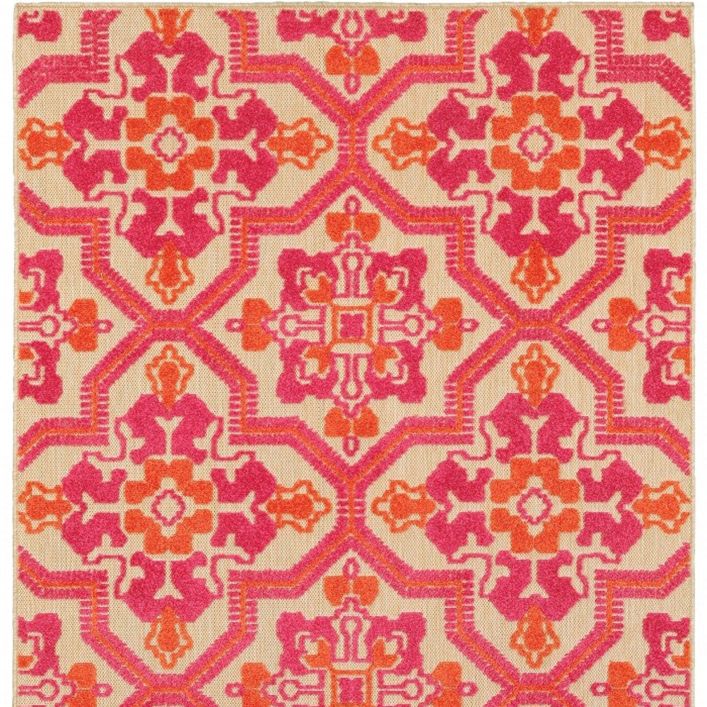 4' X 5' Pink and Orange Medallion Indoor Outdoor Area Rug - Outdoor