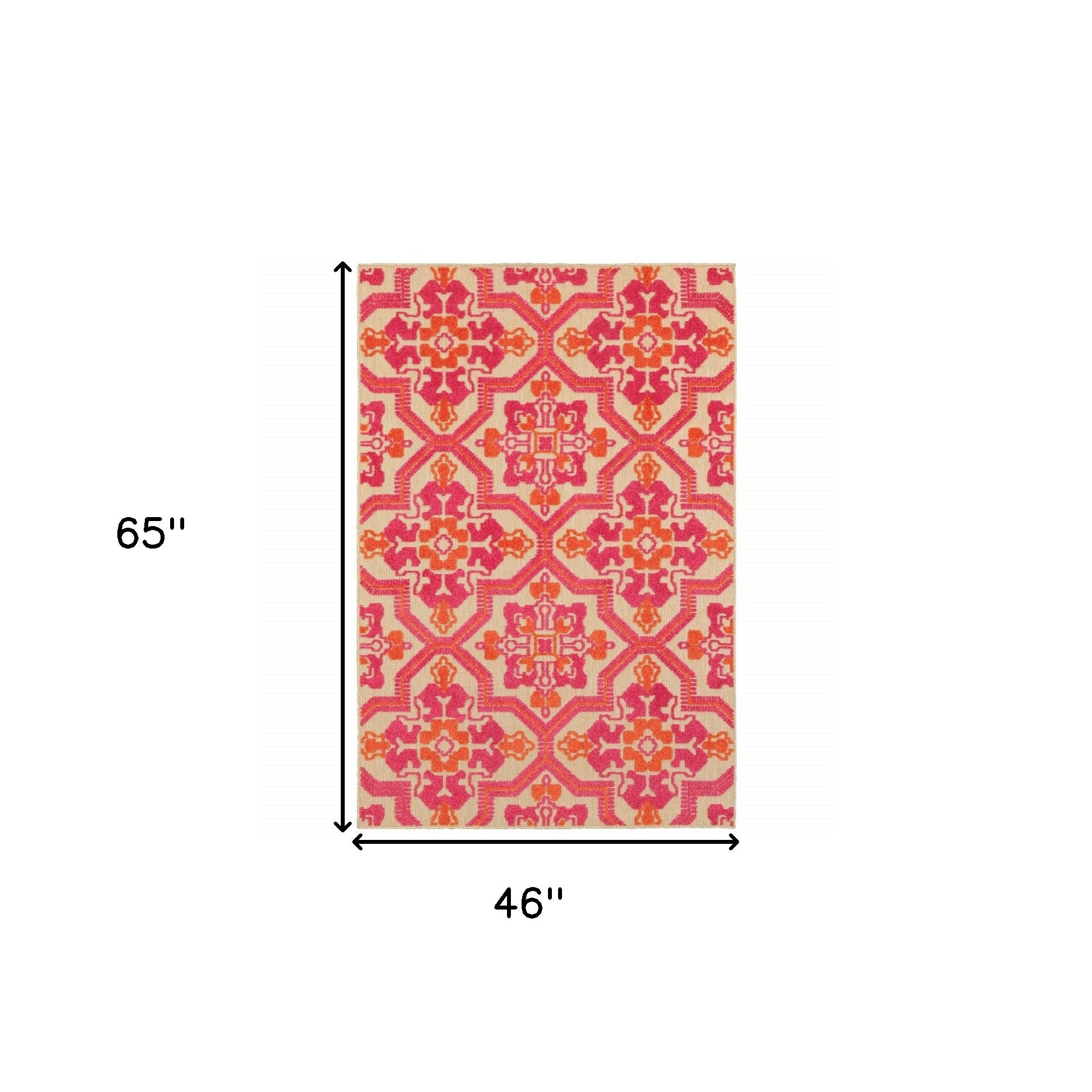 4' X 5' Pink and Orange Medallion Indoor Outdoor Area Rug - Outdoor