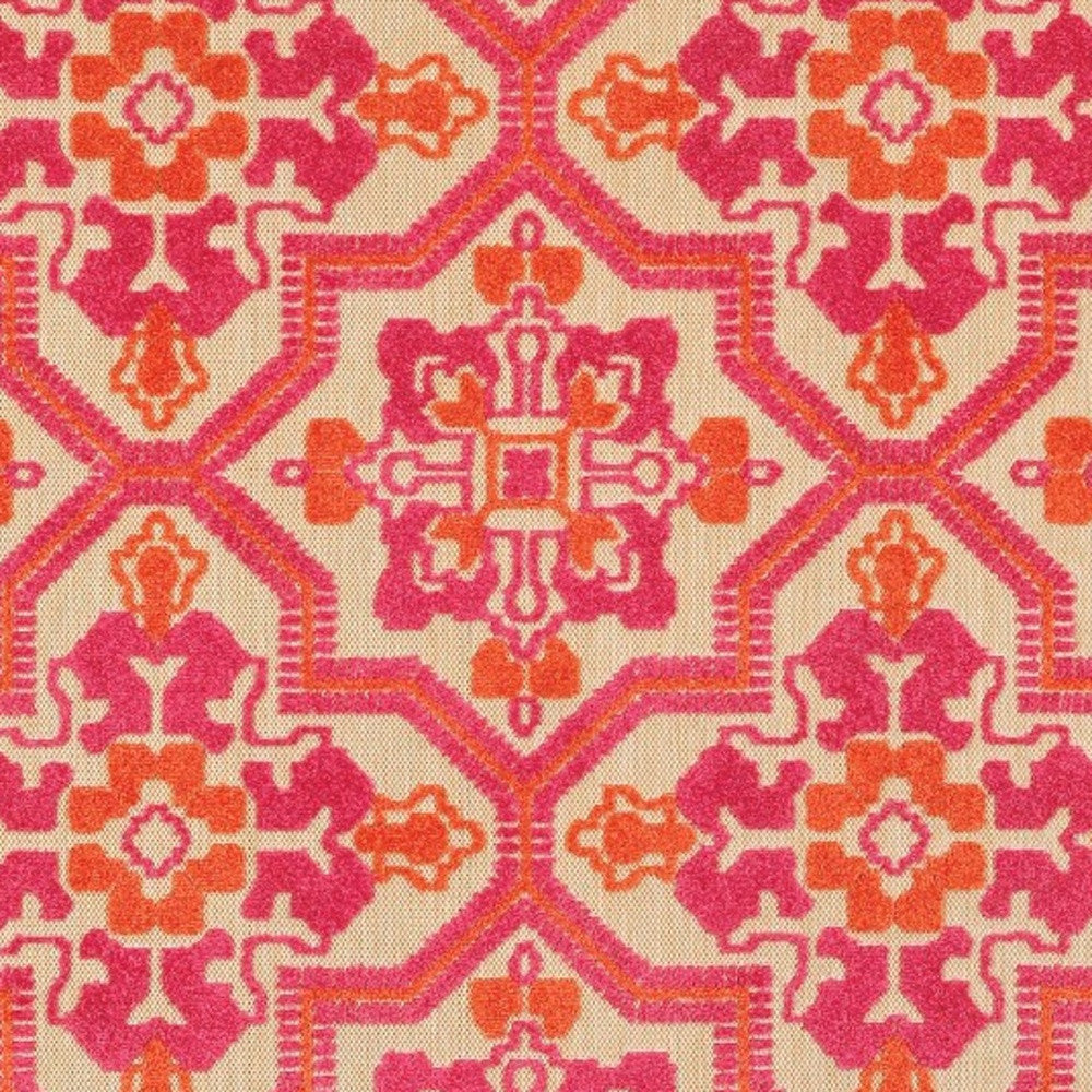 4' X 5' Pink and Orange Medallion Indoor Outdoor Area Rug - Outdoor