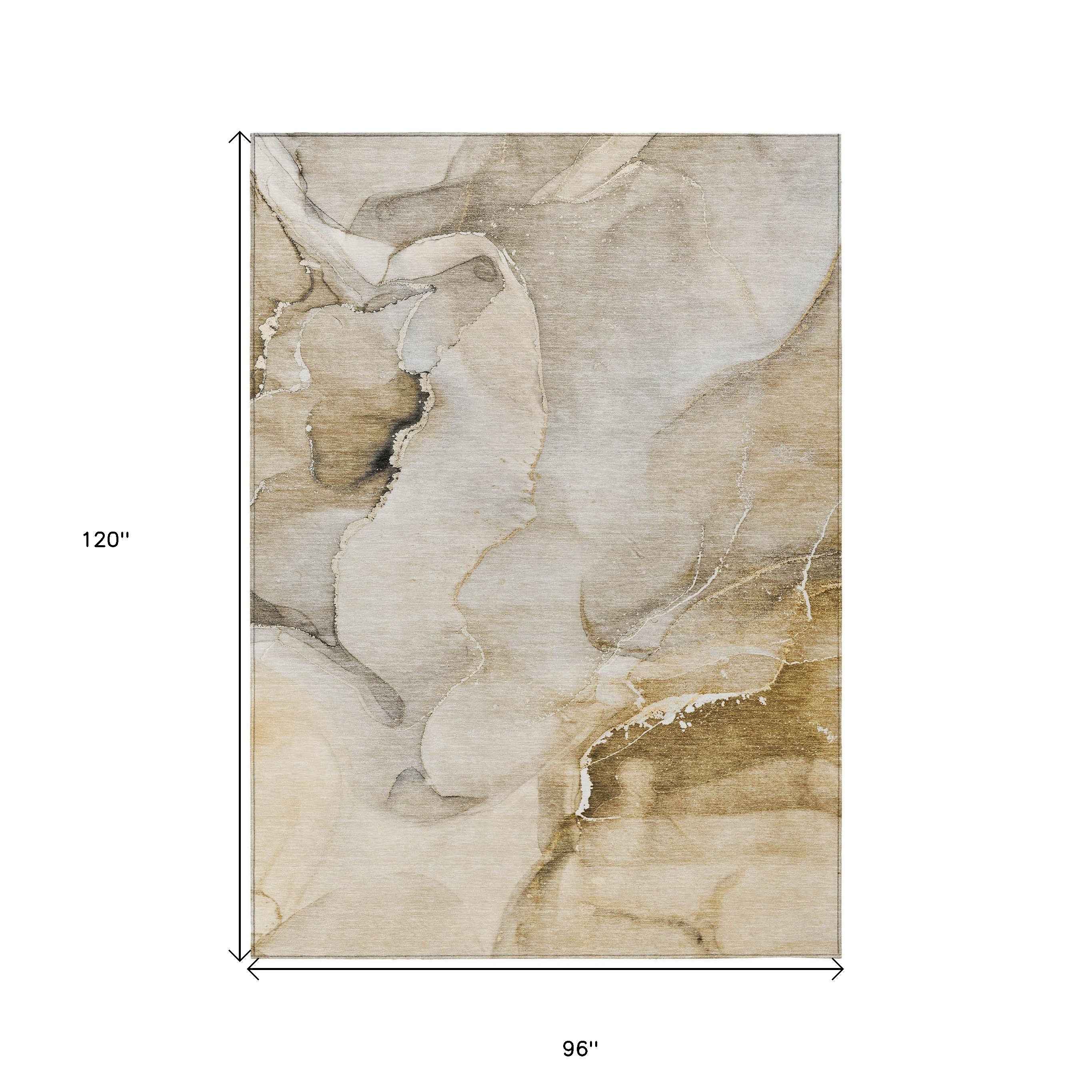 8' X 10' Beige and Brown Abstract Washable Indoor Outdoor Area Rug