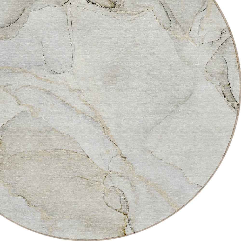 8' Round Beige and Ivory Round Abstract Washable Non Skid Indoor Outdoor Area Rug