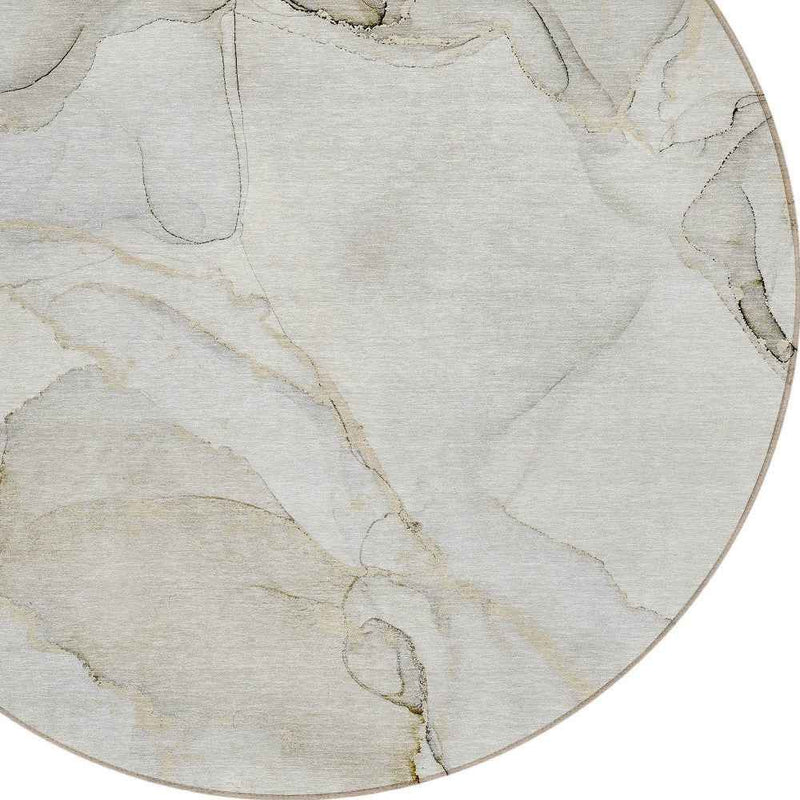 8' Round Beige and Ivory Round Abstract Washable Non Skid Indoor Outdoor Area Rug