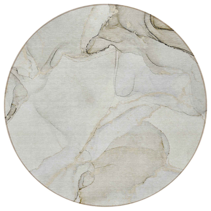 8' Round Beige and Ivory Round Abstract Washable Non Skid Indoor Outdoor Area Rug