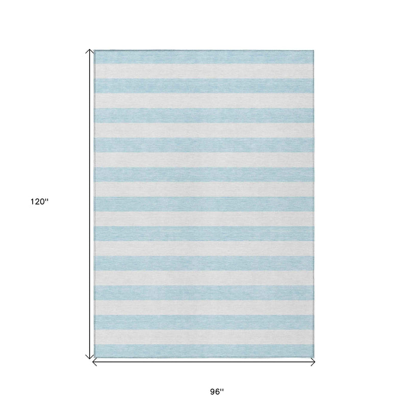 8' X 10' Blue and White Striped Washable Indoor Outdoor Area Rug