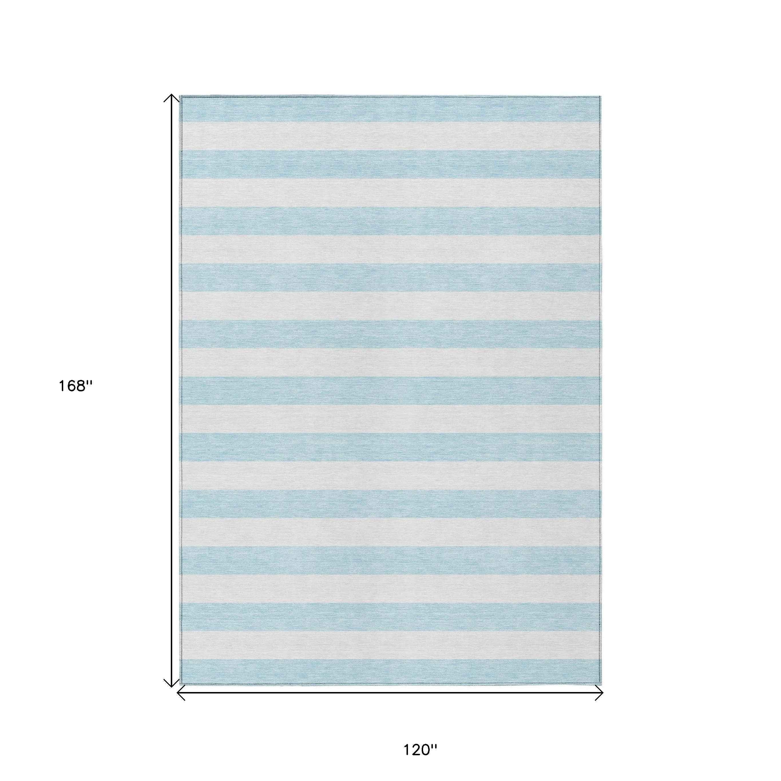 10' X 14' Blue and White Striped Washable Indoor Outdoor Area Rug
