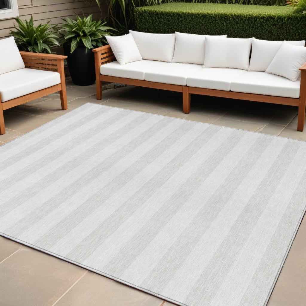 8' X 10' Ivory Striped Washable Indoor Outdoor Area Rug