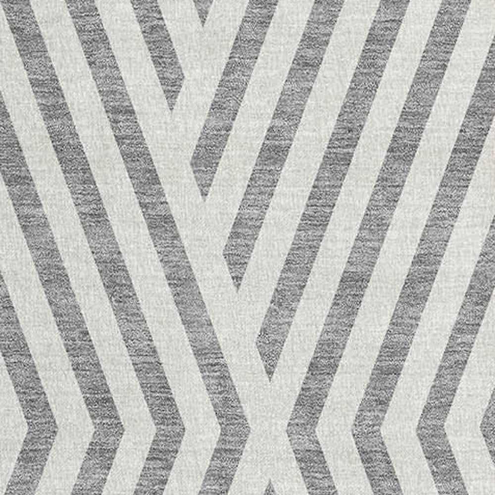 8' Gray And Ivory Geometric Washable Indoor Outdoor Runner Rug