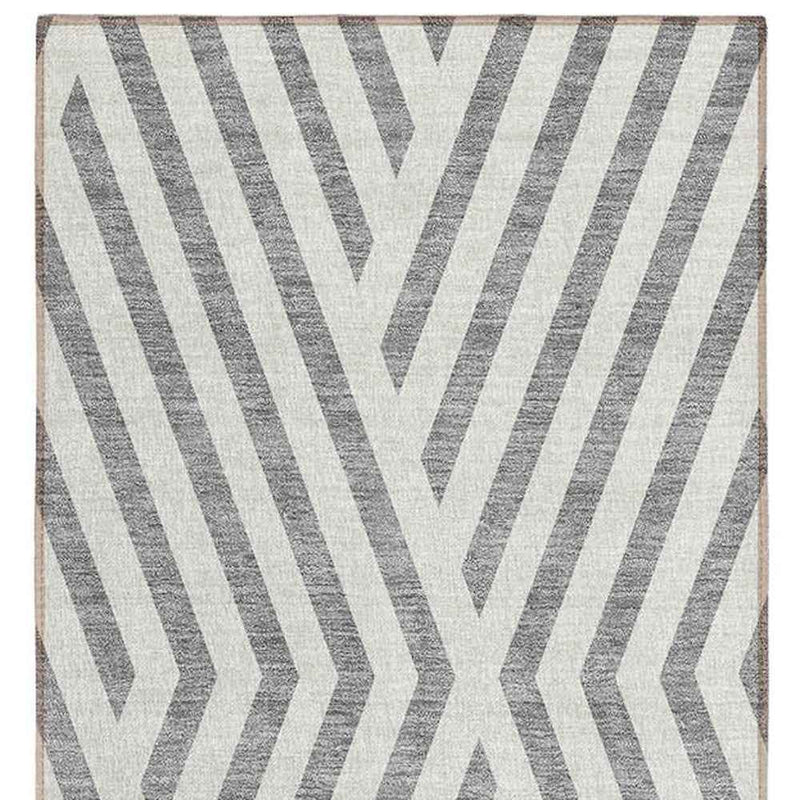 8' Gray And Ivory Geometric Washable Indoor Outdoor Runner Rug
