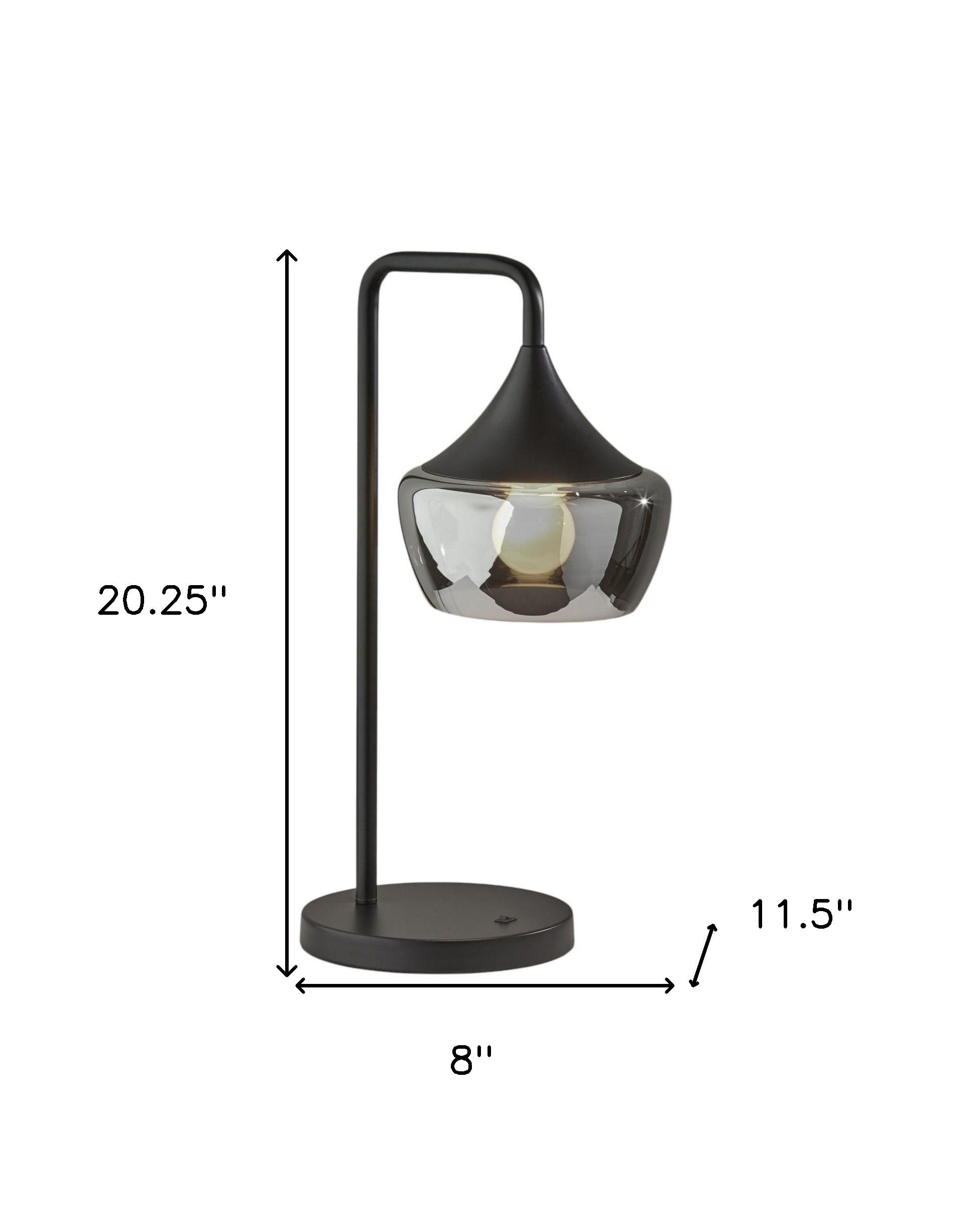 20" Black Metal Table Lamp With Black Metal And Smoked Glass Shade - Lighting
