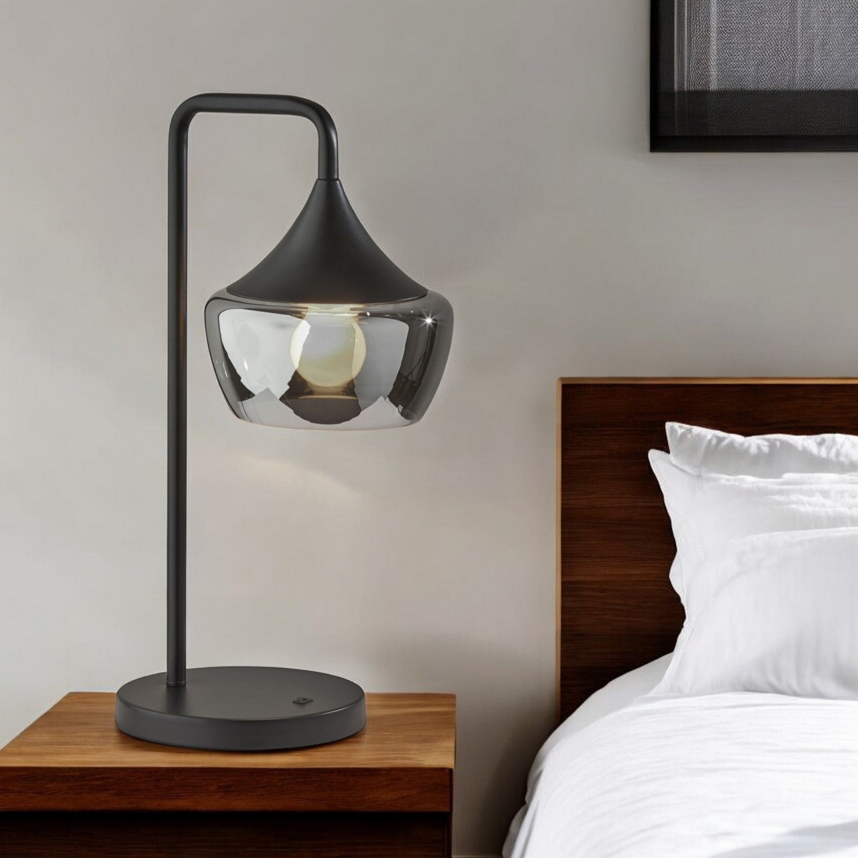 20" Black Metal Table Lamp With Black Metal And Smoked Glass Shade - Lighting