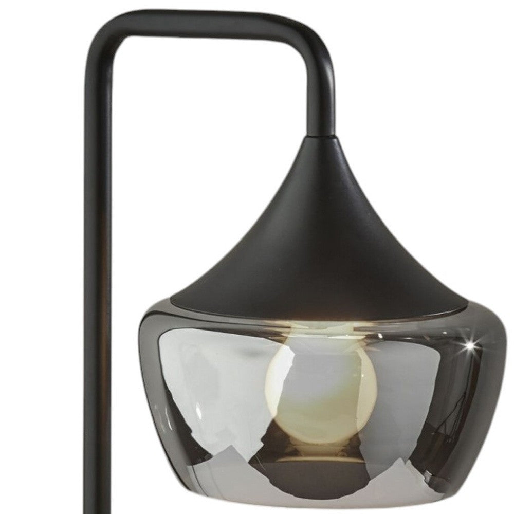 20" Black Metal Table Lamp With Black Metal And Smoked Glass Shade - Lighting