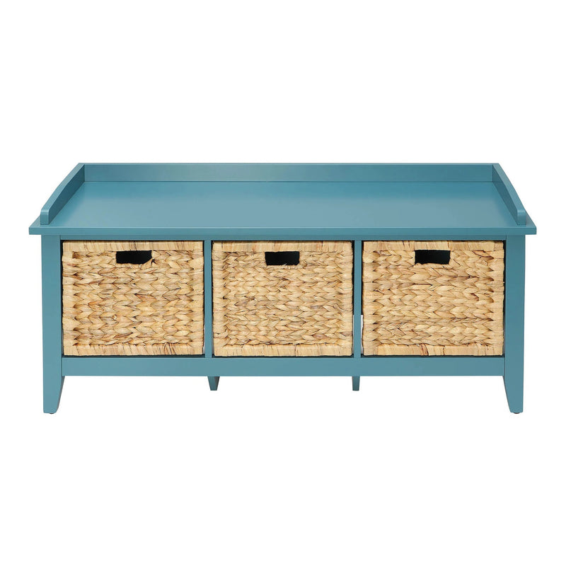 43" Teal Blue Solid Wood Storage Bench with Drawers - Living Room